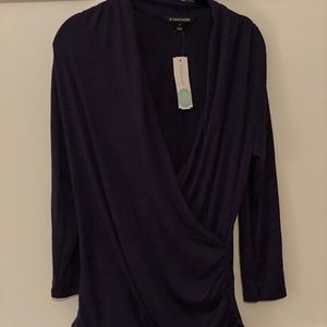 Henri Surplice Wrap Ruched Knit top